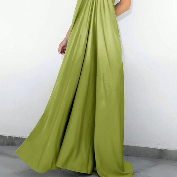 Green Casual Women's O-Ring Sleeveless Self-Tie Halter Backless Maxi Dress - Picture 3 of 5